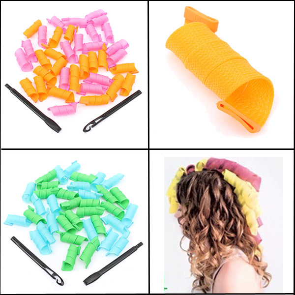 36Pcs 25cm Magic Hair Styling Spiral Curlers Rollers With 2 Hooks