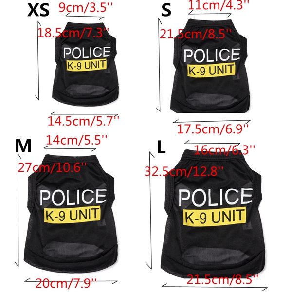 Fashion Police K-9 Unit Puppy Dog T-Shirts Pet Summer Clothes