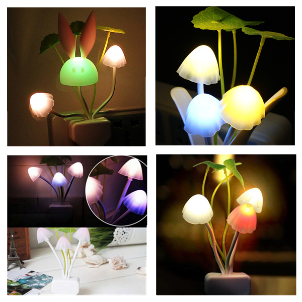 2 Pack Romantic Colorful Sensor LED Mushroom Night Light Wall Lamp Home Decor US