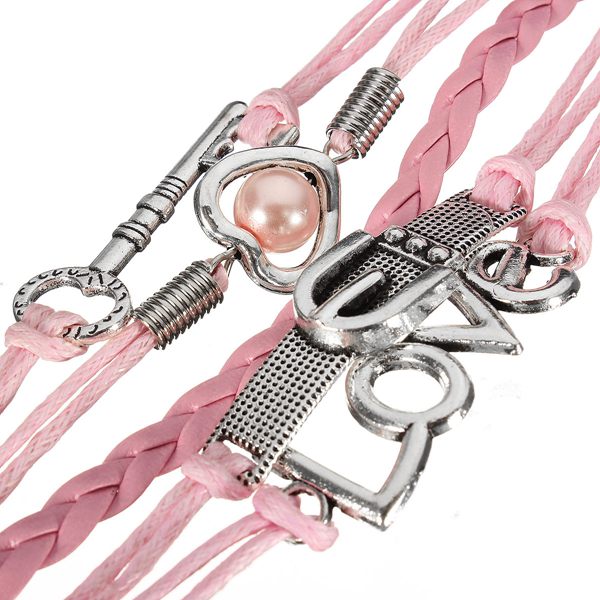 Heart Pearl Key Leather Bracelet