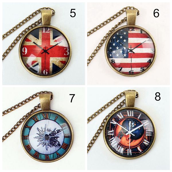 US UK Flag Watch Necklace