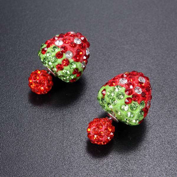 Full Rhinestone Strawberry Stud Earrings
