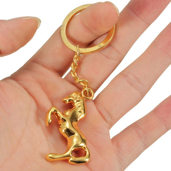 Metal Clear Red Diamante Horse Charm Pendant Chain Keychain Key Ring Gift