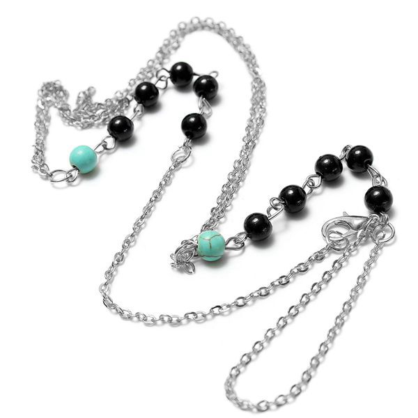 Double Thin Chains Beads Necklace