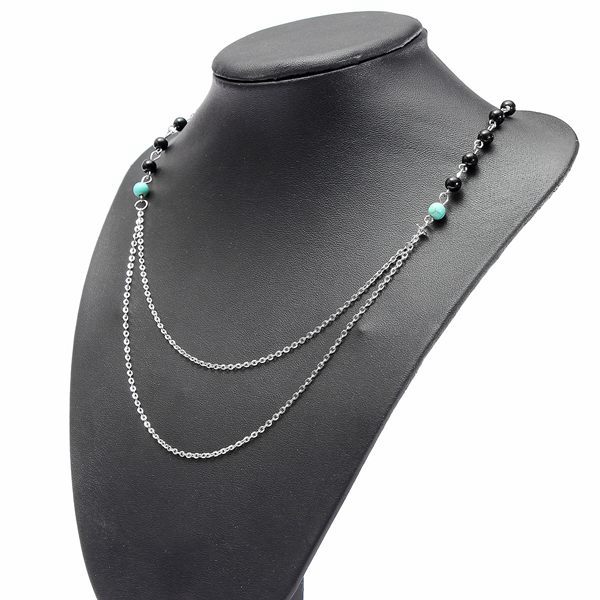 Double Thin Chains Beads Necklace