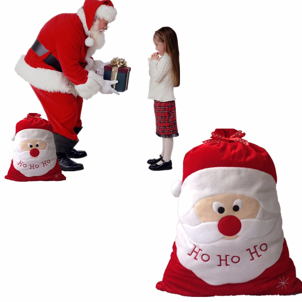 Large Christams Xmas Santa Clau Gift Candy Stocking Bag 