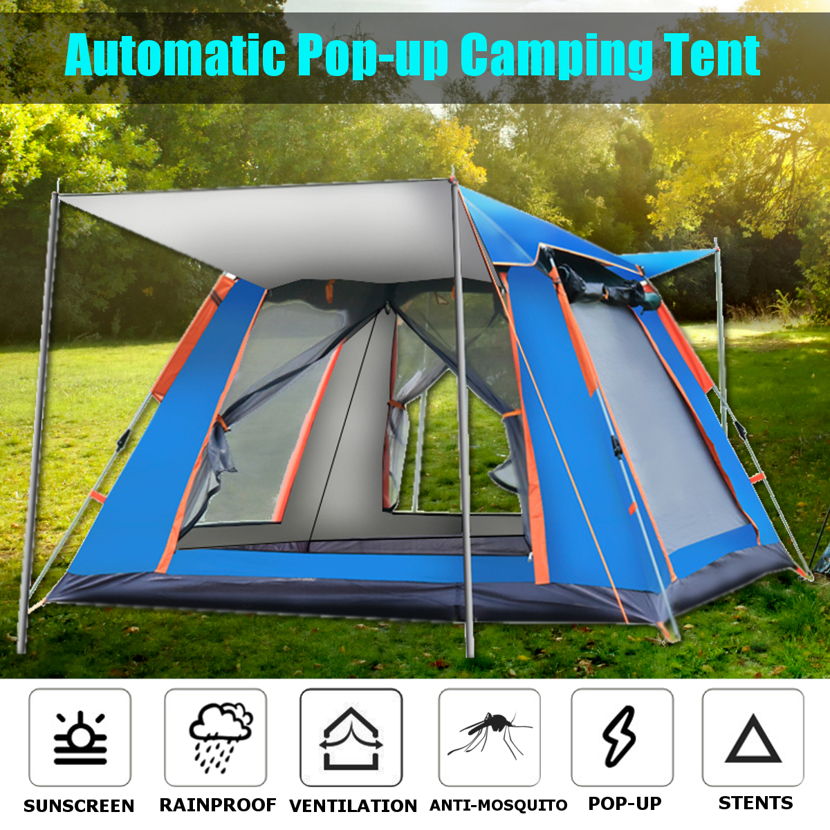 4-5 People Fully Automatic Set-up Tent UV Protected Family Picnic 