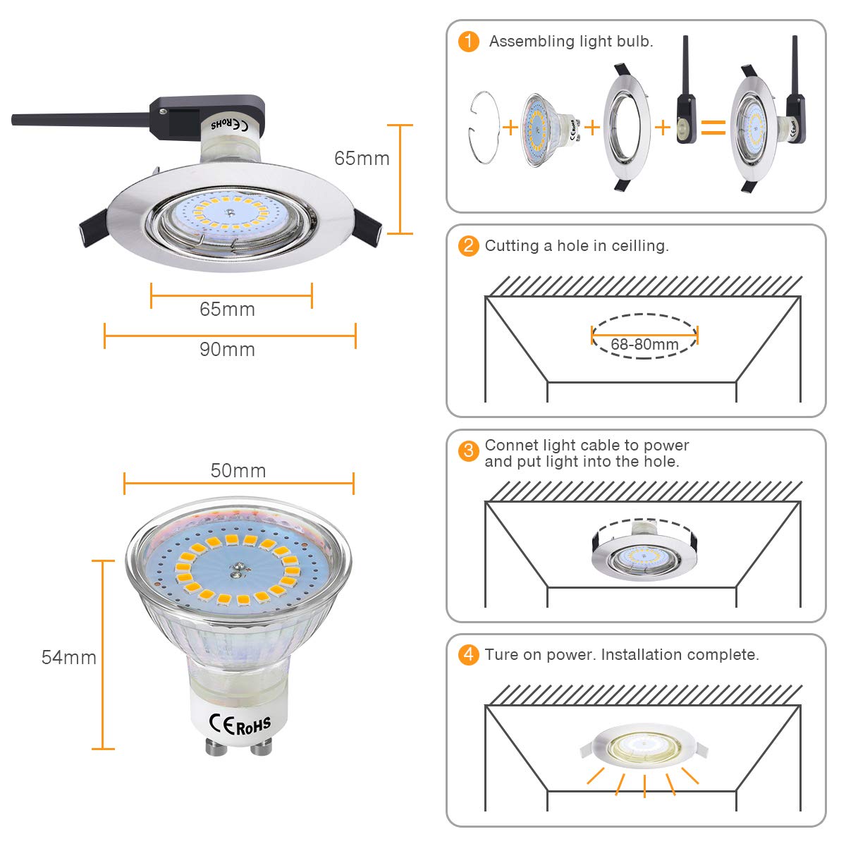Ceiling Lamp Aquarius 230v High Power LED 5w = 50w Dimmable ip44 gu10 
