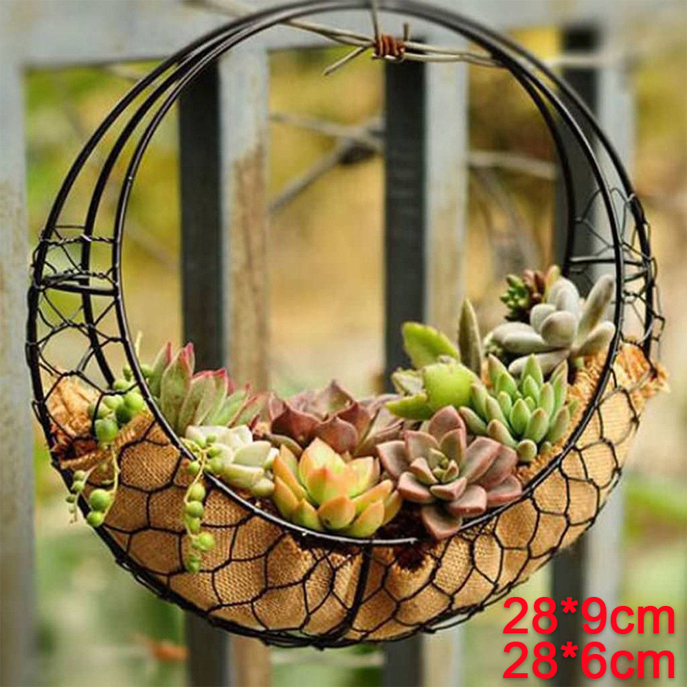 Wrought Iron Flower Wreath Wire Round Succulent Basket Hanging Wall Xmas Decor 