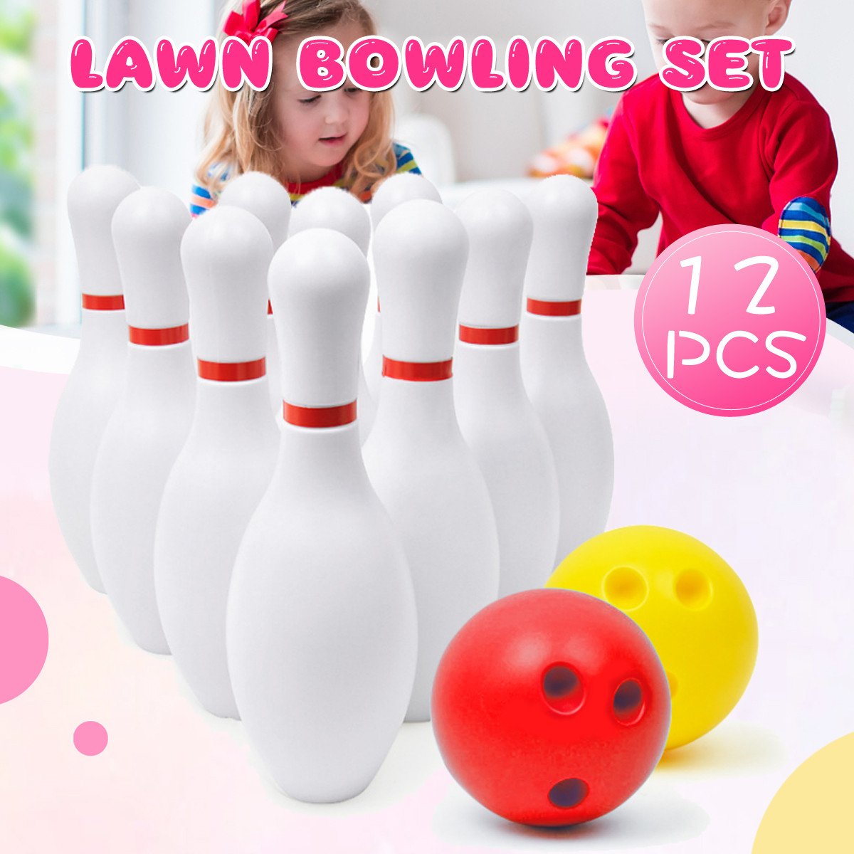 12Pcs Mini Bowling Ball Toy Kit Kids Educational Toy Party Favors Gift 