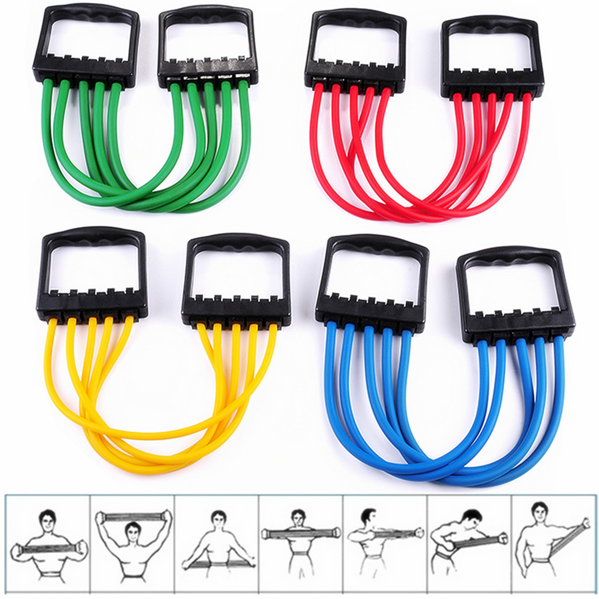 5-Spring Rubber Chest Expander Resistance Band Stretch Muscle Training Exercise 