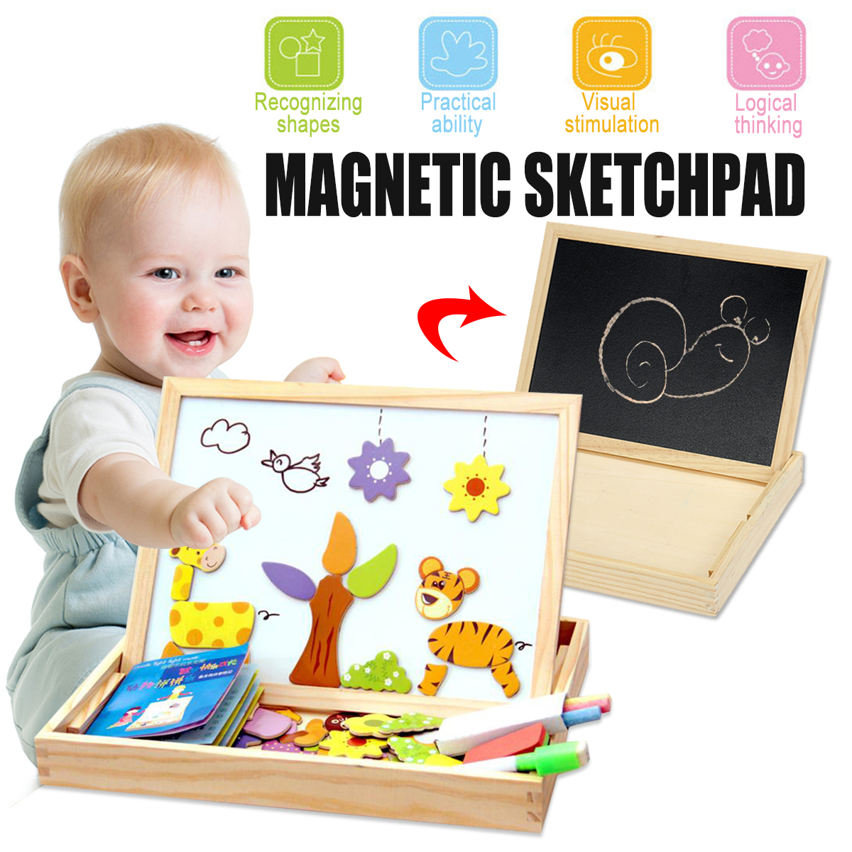Wooden Puzzle Magnetic Jigsaw Toys Board Educational Kids Children Drawing RF 