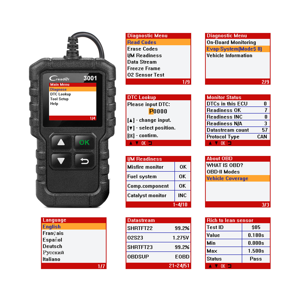 Scanners LAUNCH CR3001 OBD2 Auto Diagnostic Scanner Full