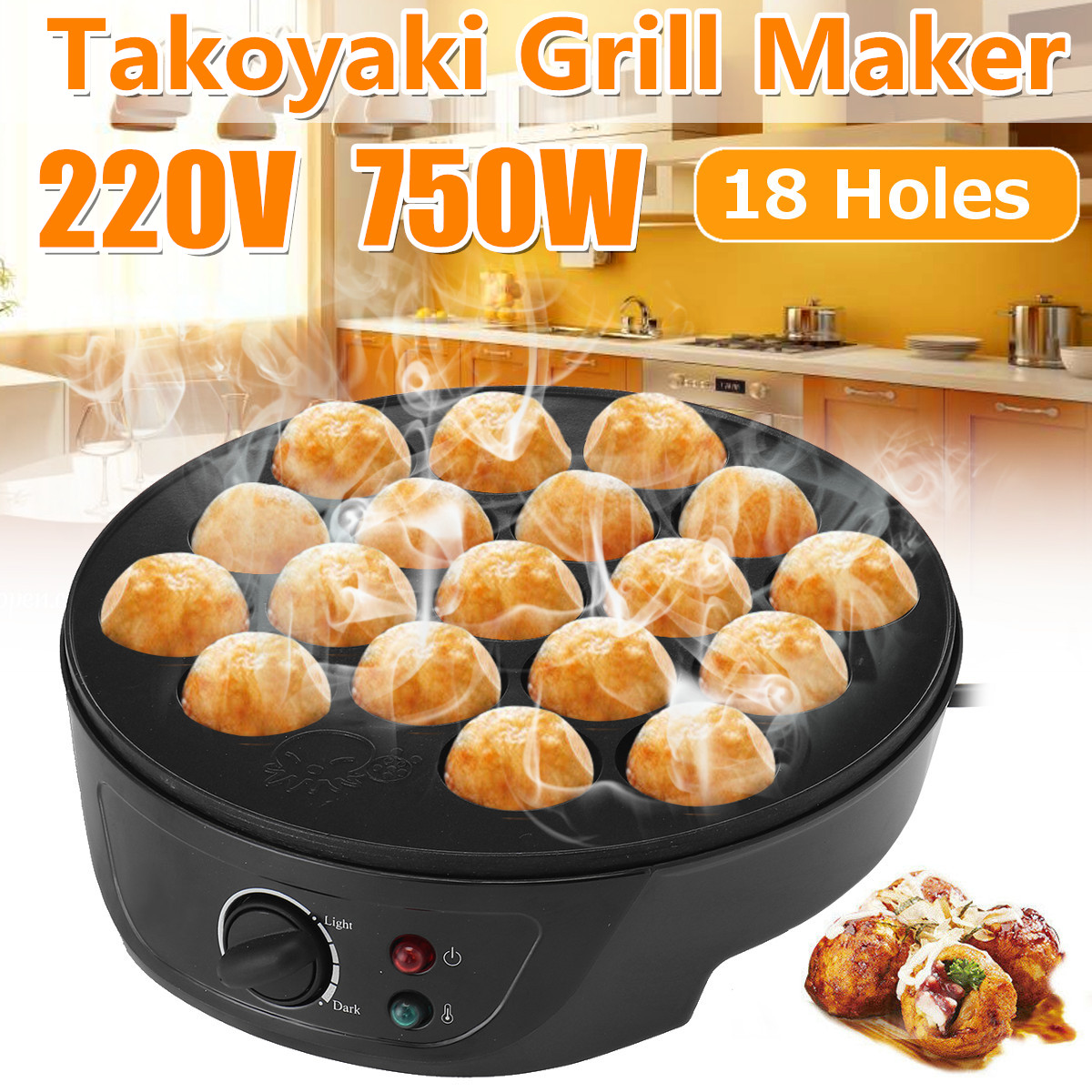 18-Holes Takoyaki Maker Mini Octopus Ball Electric Baking Pan Breakfast Machine