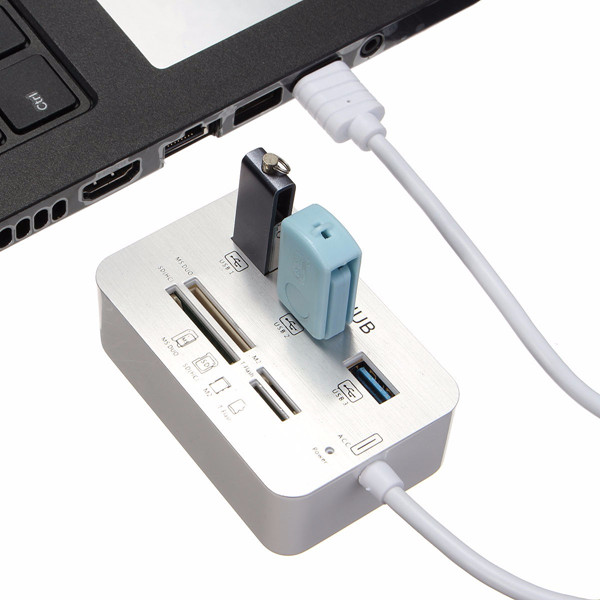 USB 3.0 High Speed 7 Ports Hub with MS SD M2 TF Combine Card Reader
