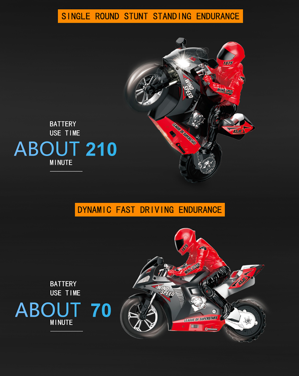 HC-801 2.4G 35CM RC Motorcycle Stunt Car Vehicle Models RTR High Speed 20km/h 210min Use Time - Photo: 6