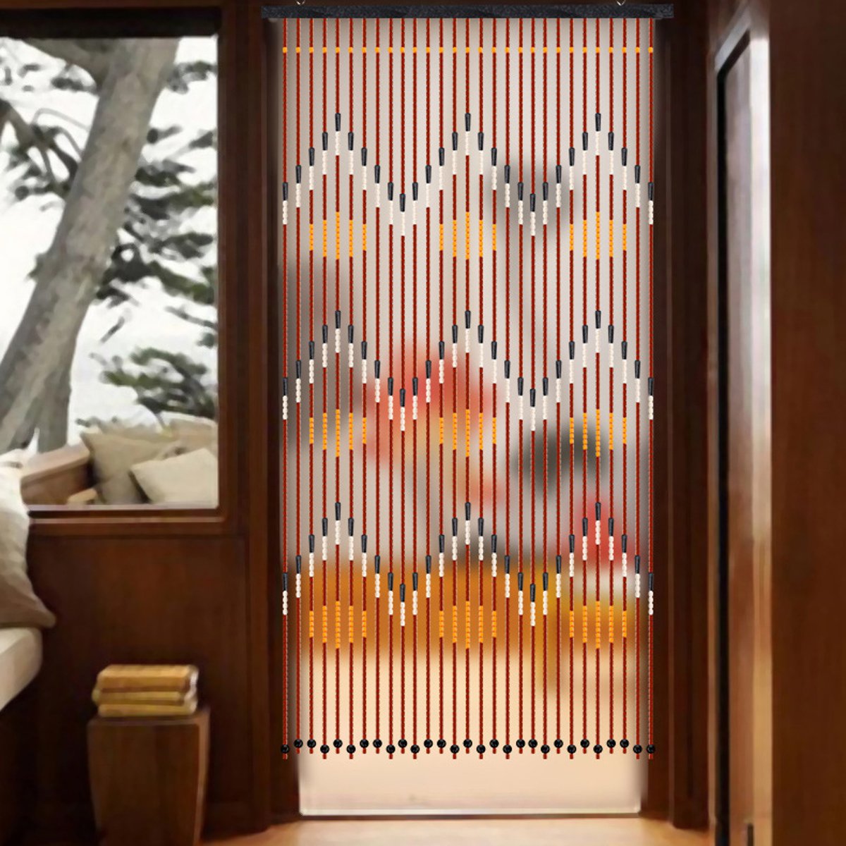 Molare 31 Line Wooden Bead Curtain Handmade Fly Screen Door Window Curtain Blinds for Porch Bedroom Living Room Bathroom,90x220CM
