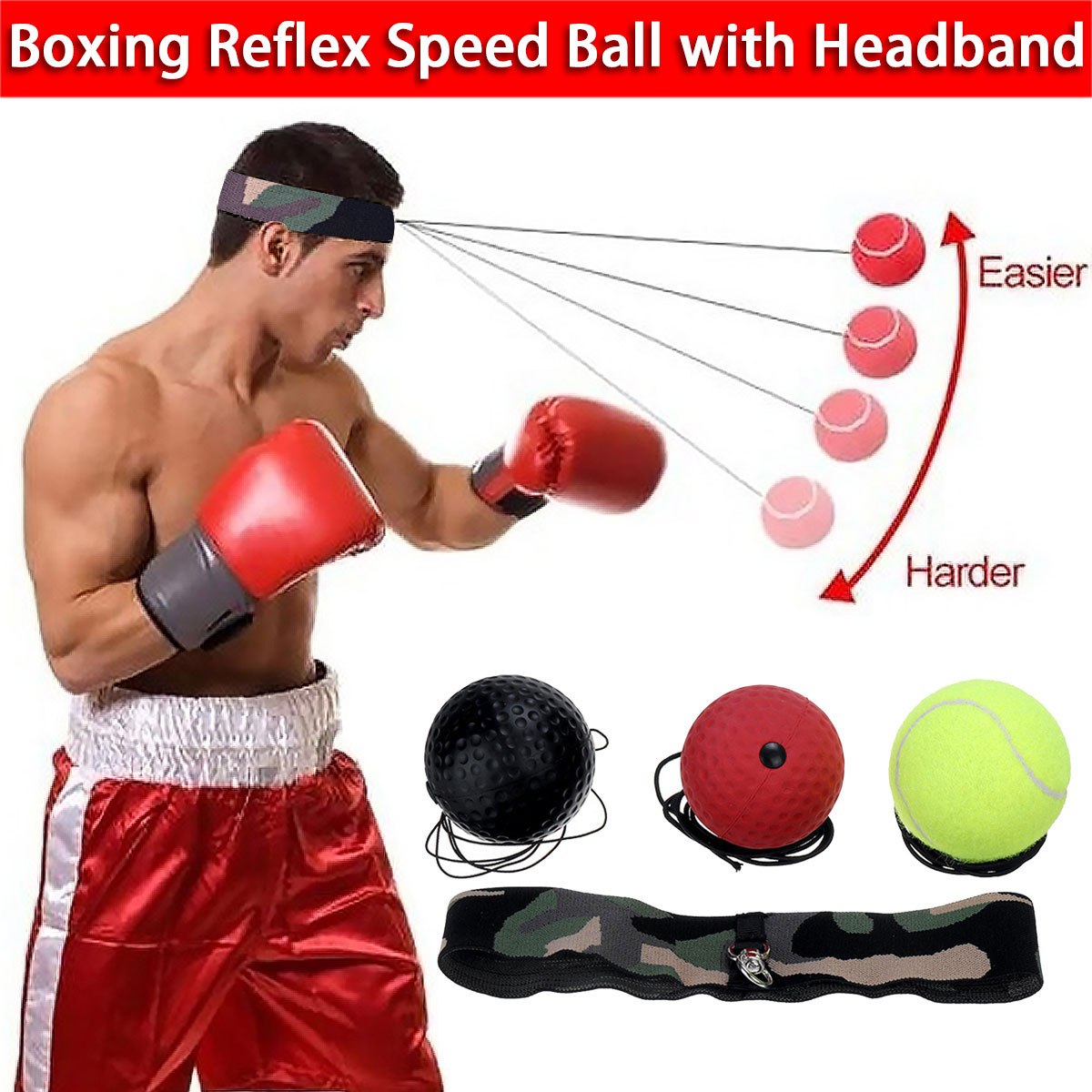 Details about   Boxing Fighting Ball Headband Speed Training Reflex Reaction Gym Workout 3 Balls 