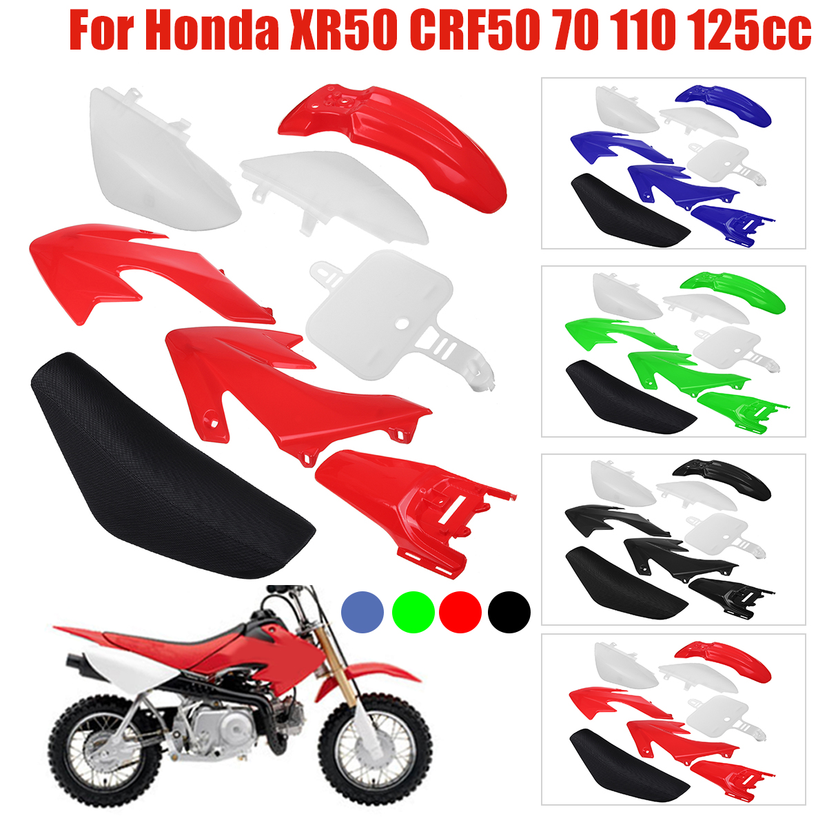 Motorcycle Flat Tall Seat+Plastics Fender Kits Honda CRF50 XR50 150cc Dirt Bike 