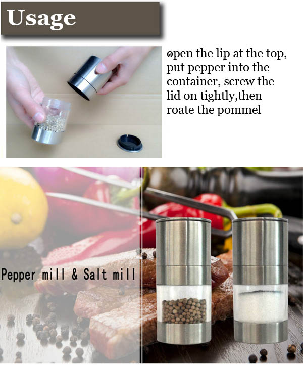 Stainless Steel Manual Pepper Salt Mill Grinder Spice Kitchen Mill Muller