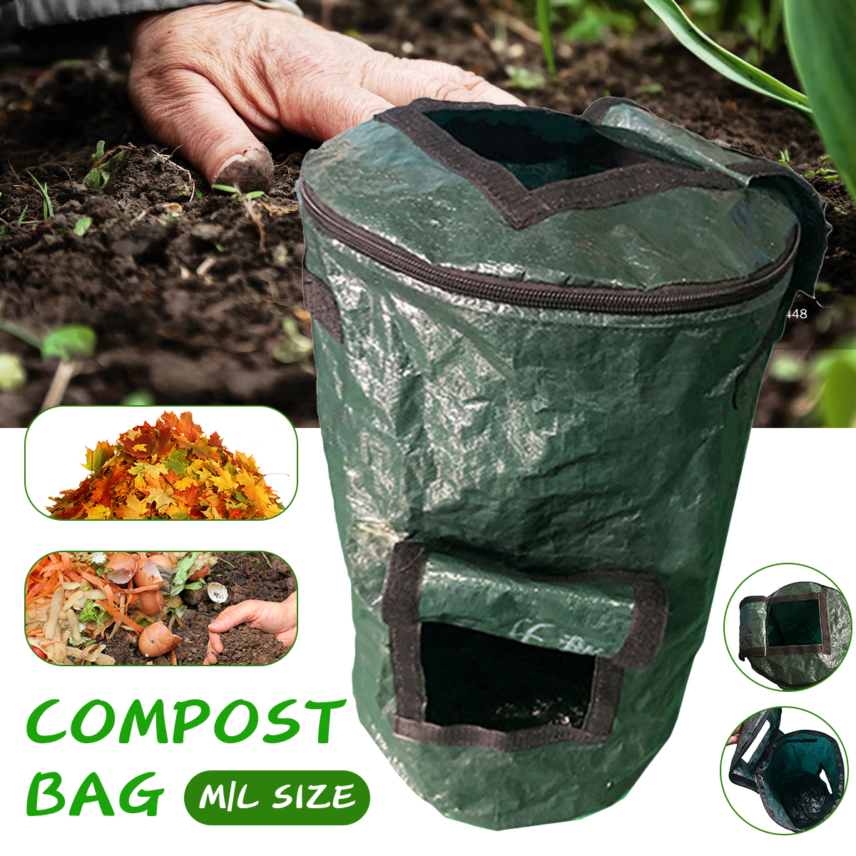 Compost Bag Bin Basket Organic Waste Trash Yard Recycling Fertilizer Storage Bag 