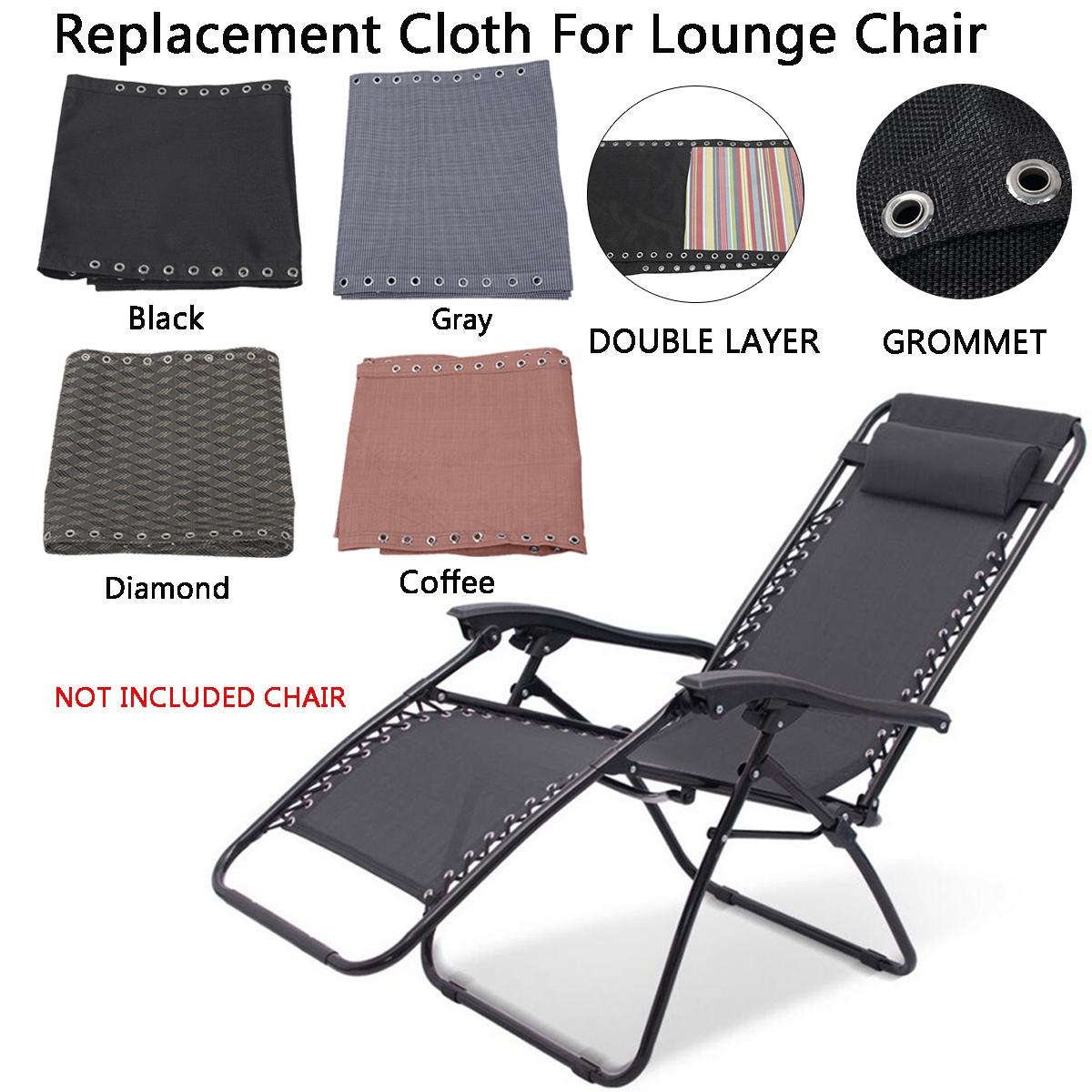 Replacement Fabric Cloth for Foldable Non-Gravity Chairs Sling Chair Coffee 