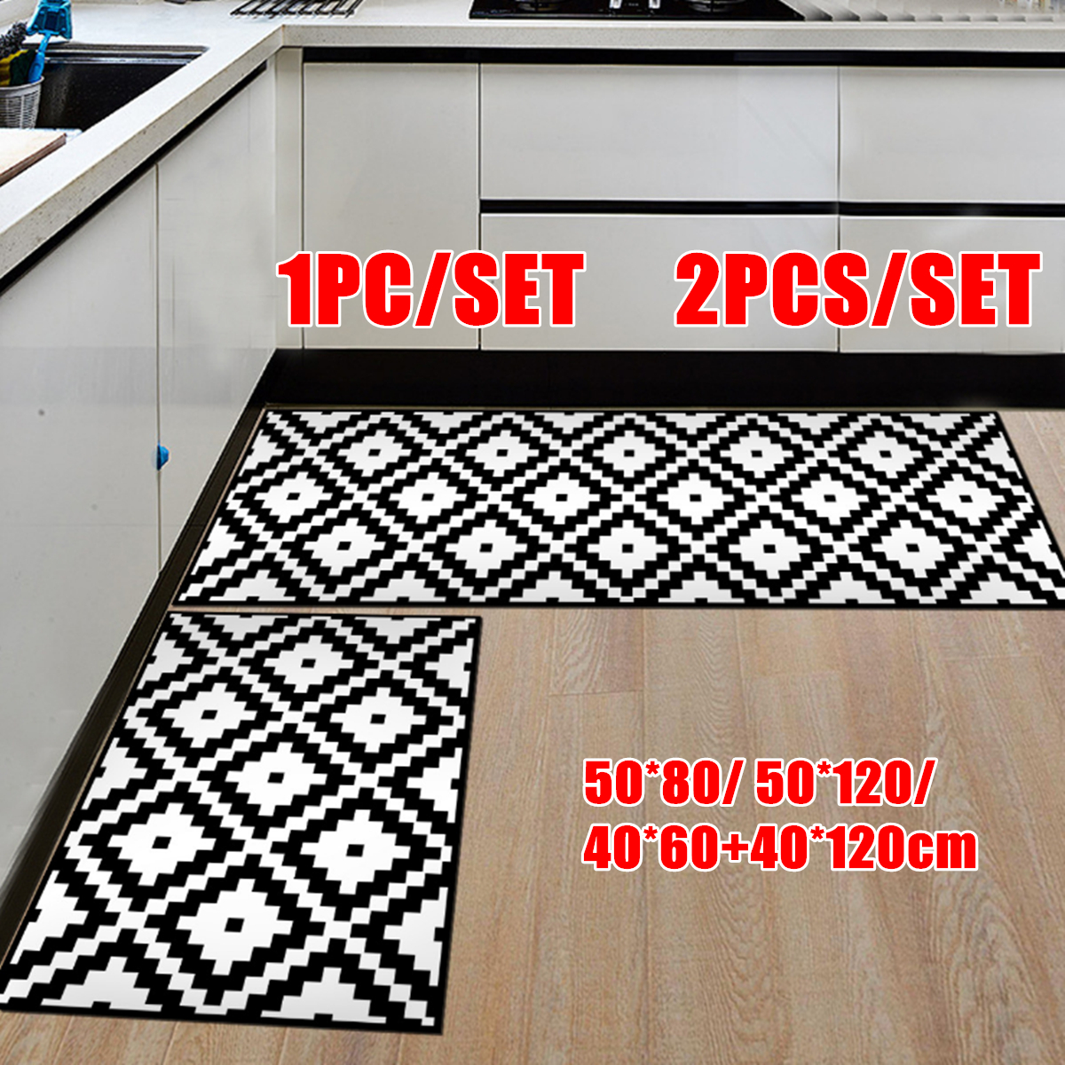 Print Bath Mat 2PCS/Set Pattern Floor Mat Kitchen Area Rugs Carpets 