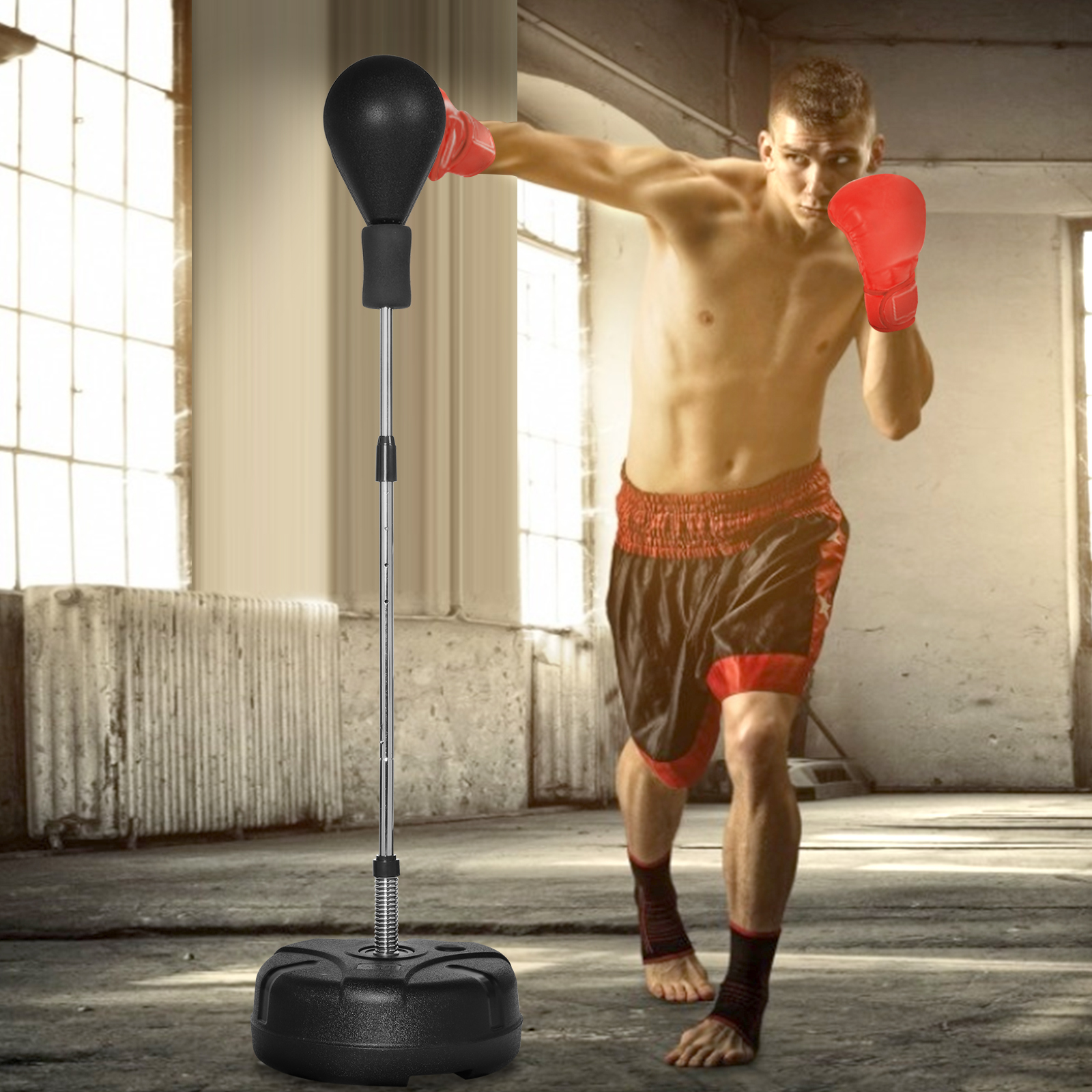 Boxing Speed Ball Train Free Standing Punching Bag Adjustable MMA Fight Gloves 