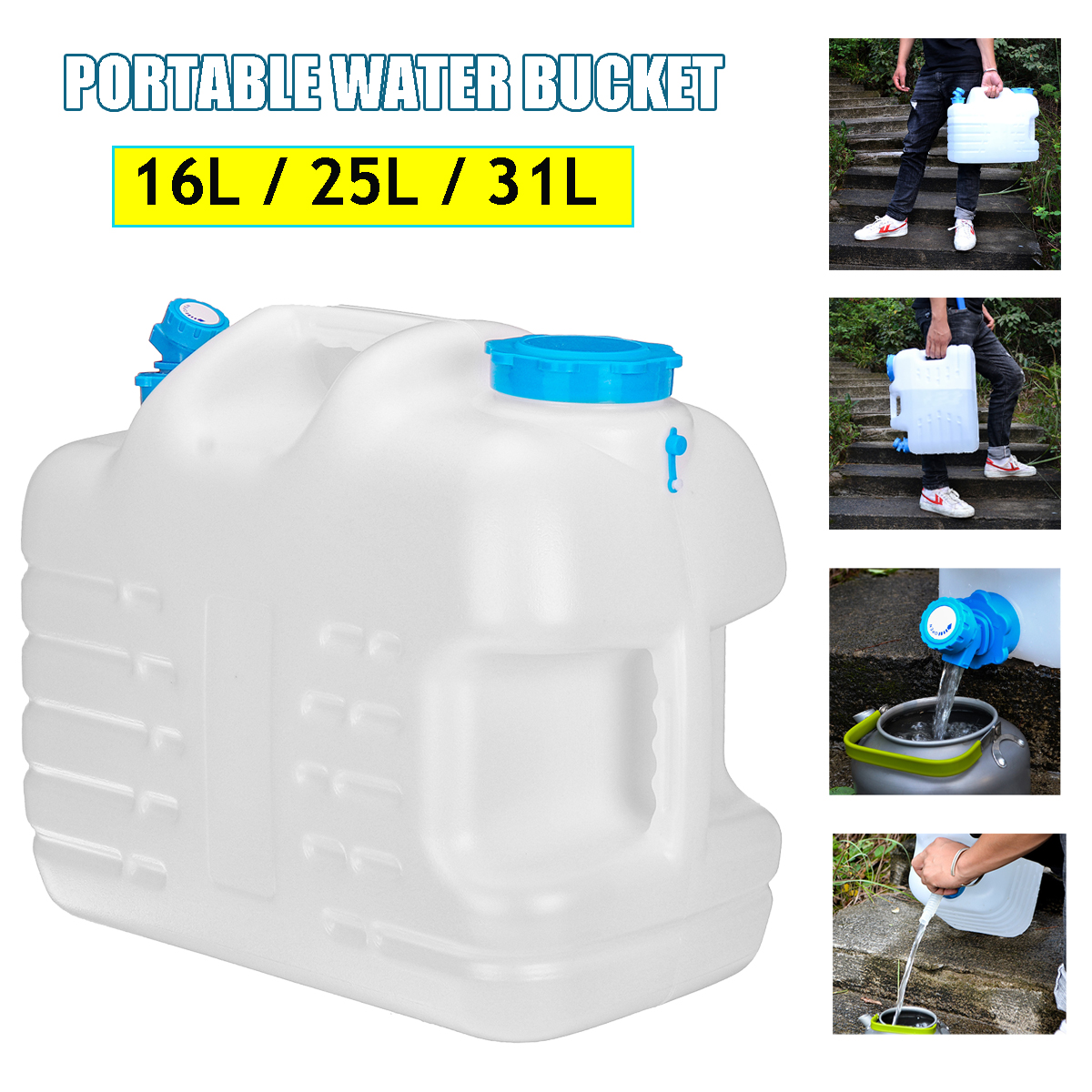 12L Drinking Water Bottle Bucket Camping Hiking Carry Tank Container Storage+Tap 