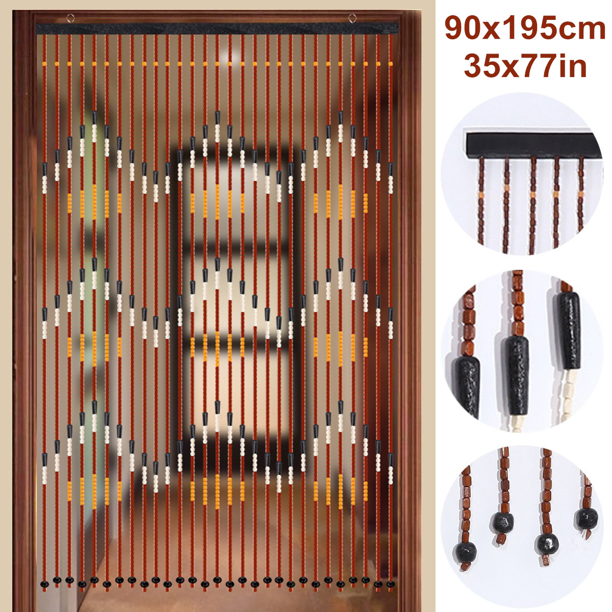 1 90x195cm 41 Line Wooden Bead String Door Curtain Blinds Fly Screen For Porch 
