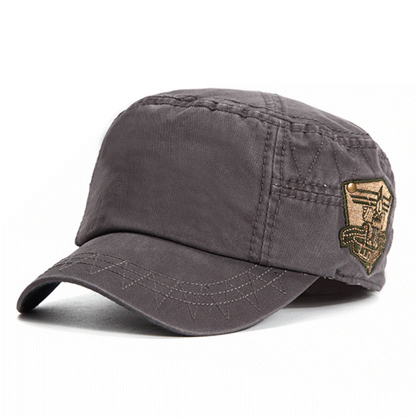 Mens Cotton Embroidered Military Flat Top Hats