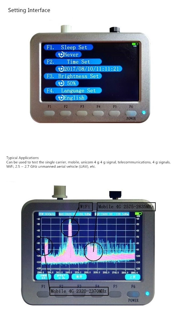5inch LCD XT-127 2.7GHz Portable Handheld Spectrum Analyzer 10MHz~2700MHz 