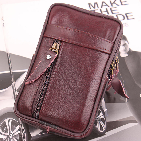 Men Genuine Leather Multifunctional Phone Slot Hook Waist Bag