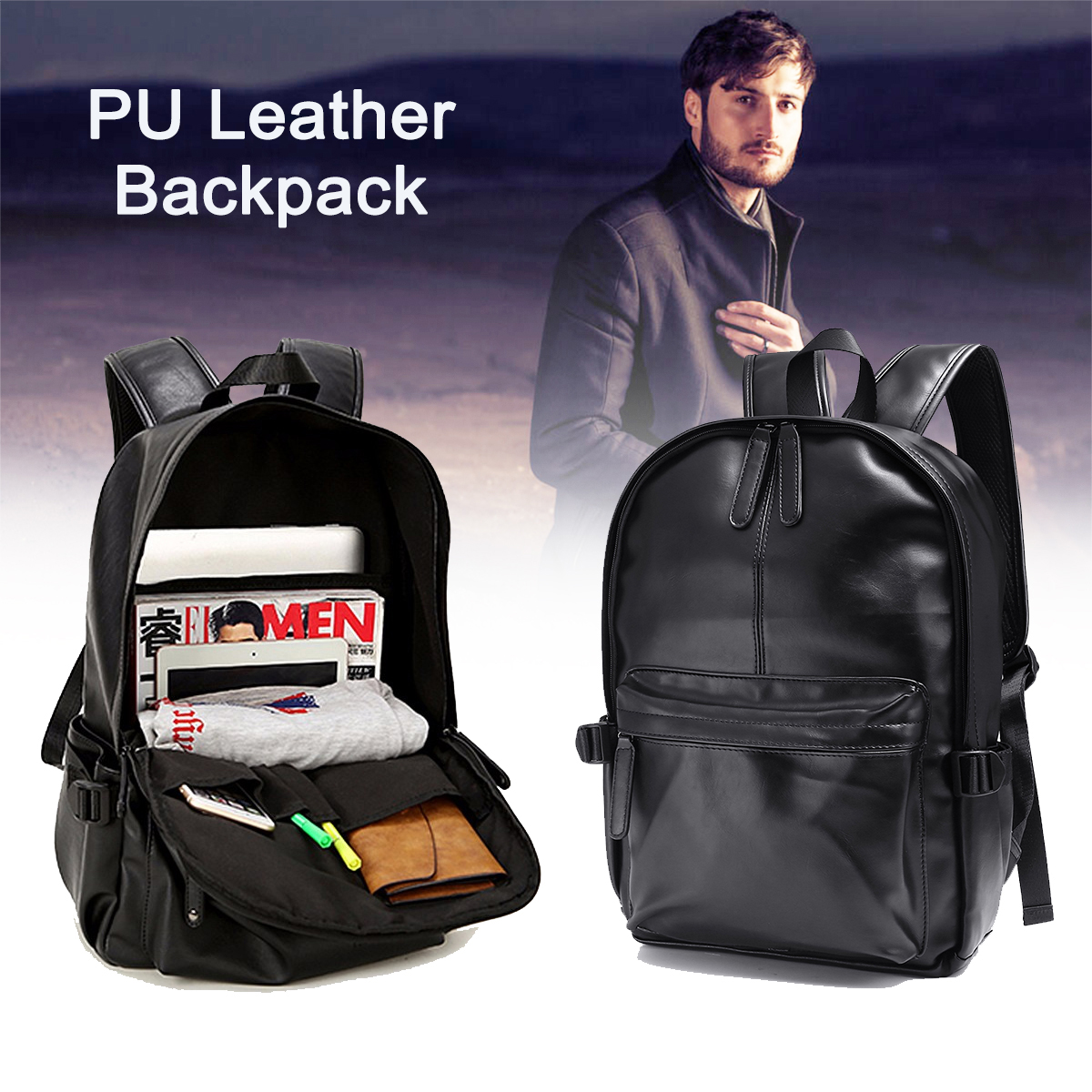 Men's Leather Travel Large Shoulders Bag Laptop Backpack Computer Notebook 