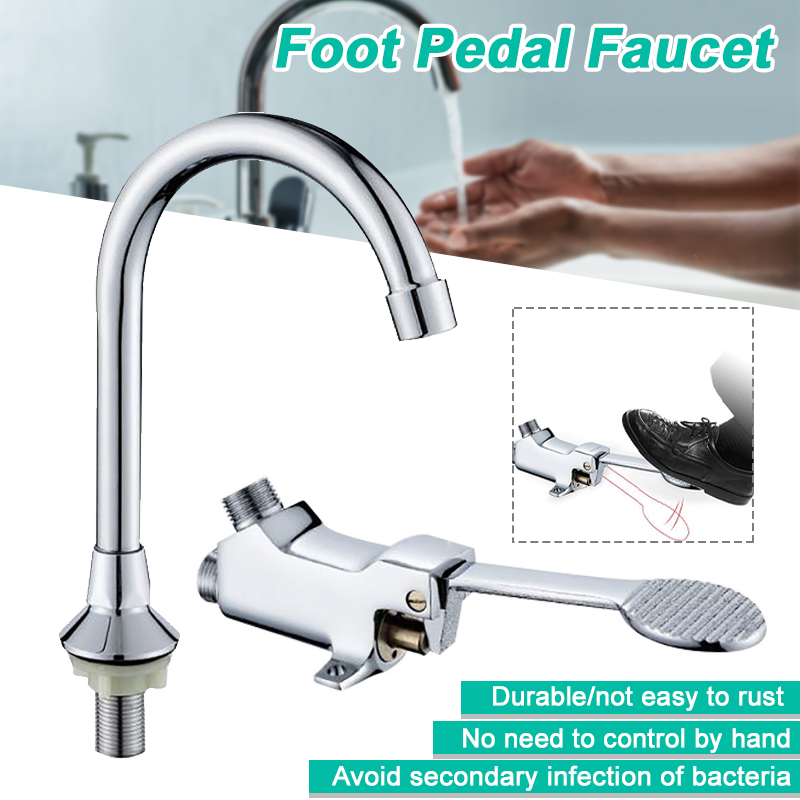 Foot Pedal Control Valve faucet Vertical Basin Switch Kitchen Sink Bathroom Tap 