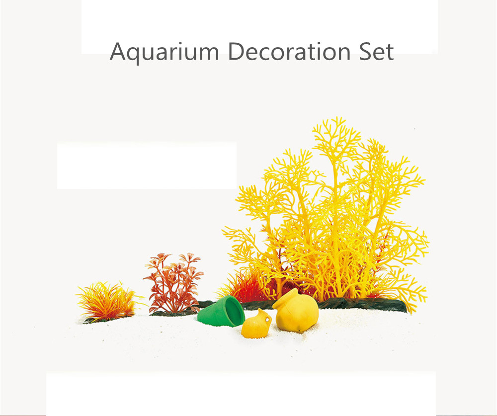 Set of 3 Aquarium Fish Reptile Ornament Plastic Potted Decorative Plant 03001 