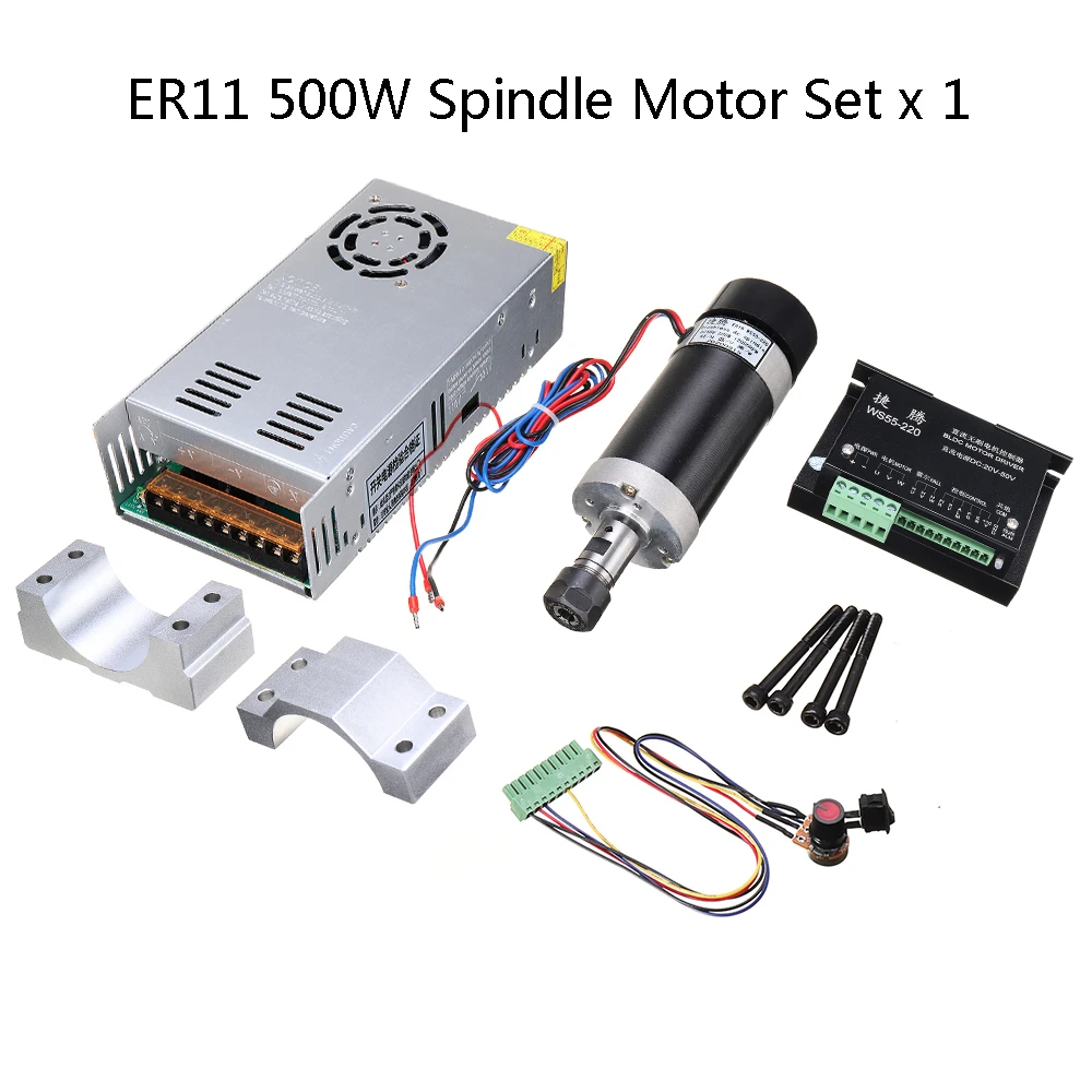 CNC Milling DC Air Cooled Spindle Motor 500W ER11 220V & Speed Controller 