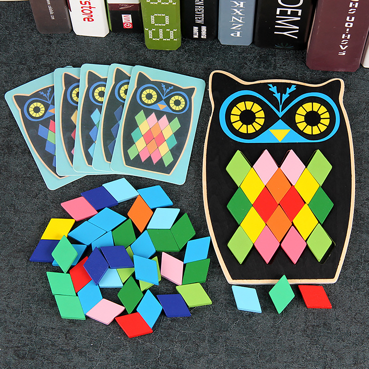 Wood DIY Assembly Jigsaw Puzzle Toy Colors Shapes Cartoon Fish Owl Matching Cards Toy for Children Learning - Photo: 2