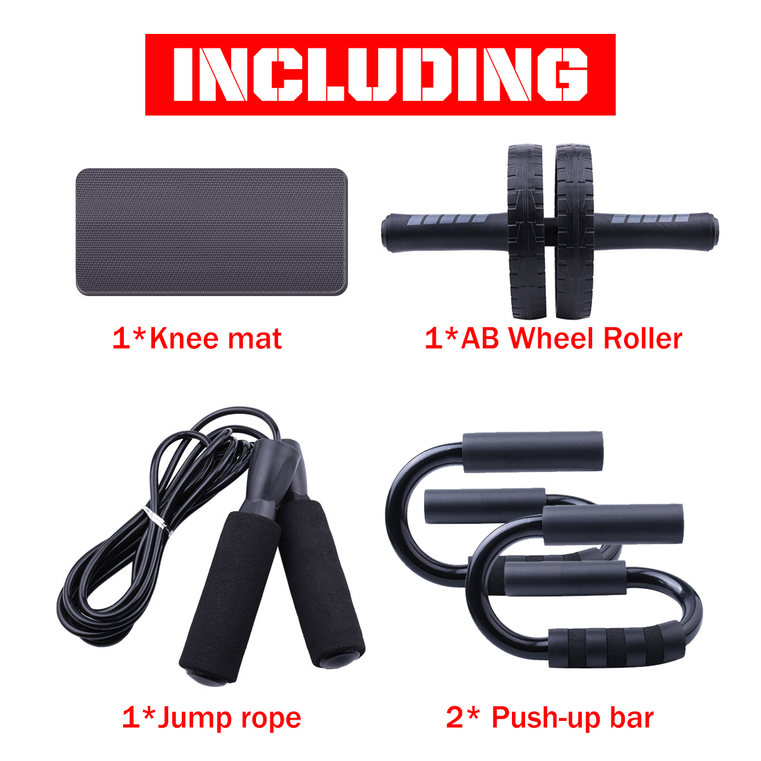 5PCS/SET AB Wheel Roller Kits Abdominal Muscle Fitness Push-UP Bar Jump Rop 