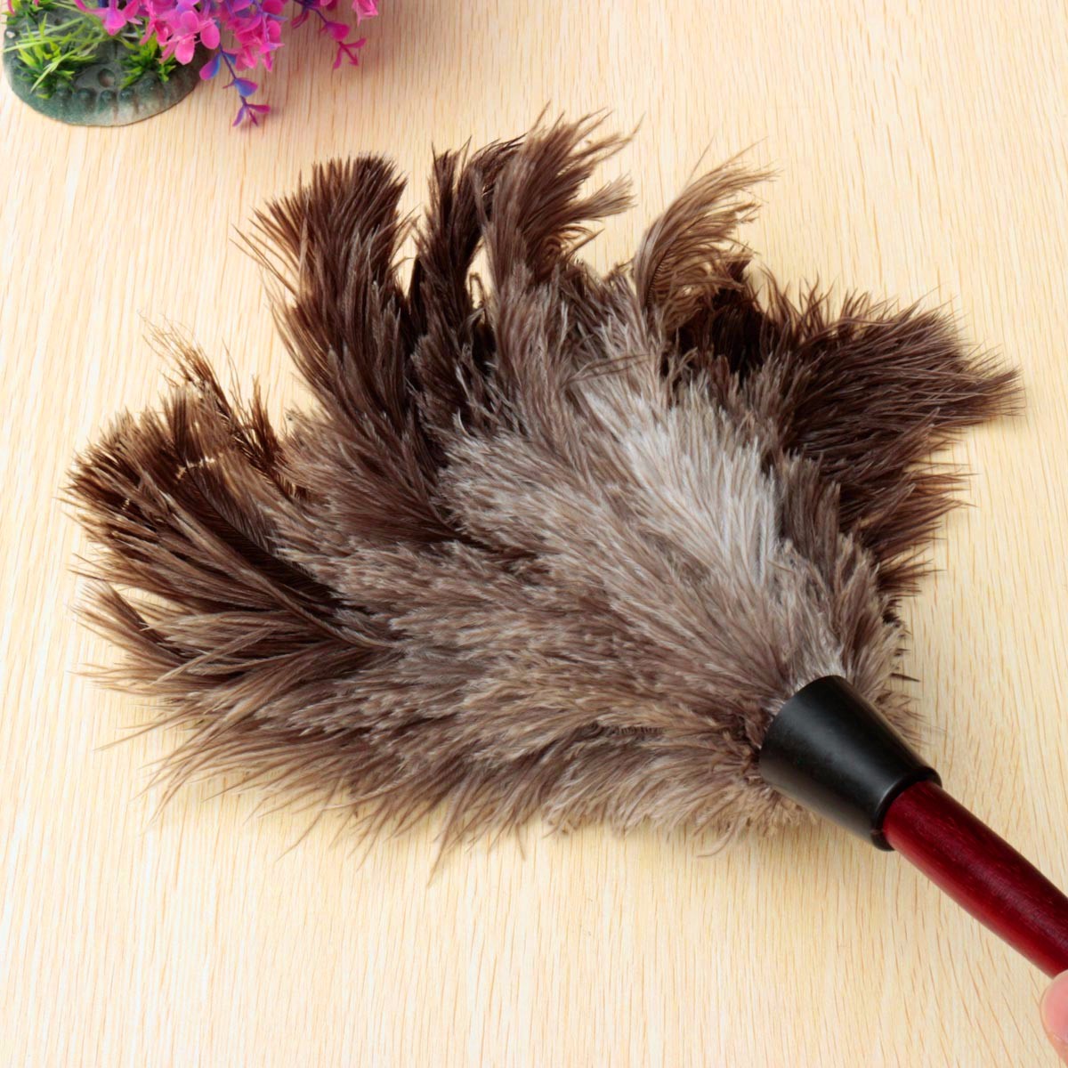 Jcevium Anti-Static Ostrich Feather Fur Brush Duster Dust Cleaning Tool Wooden Handle