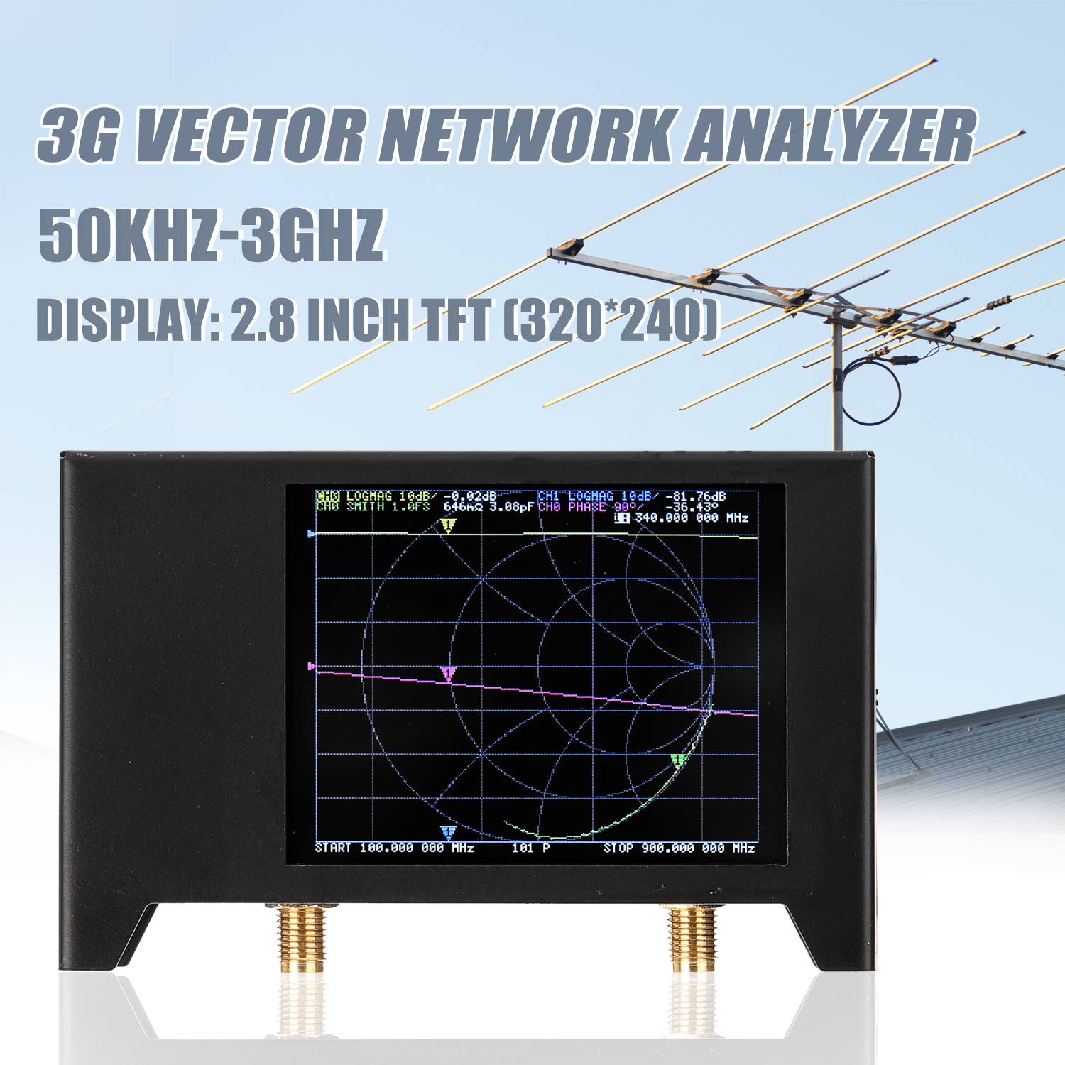 NEW 50kHz-3GHz NanoVNA V2 HF VHF UHF Vector Network Antenna Analyzer+LCD+Battery 