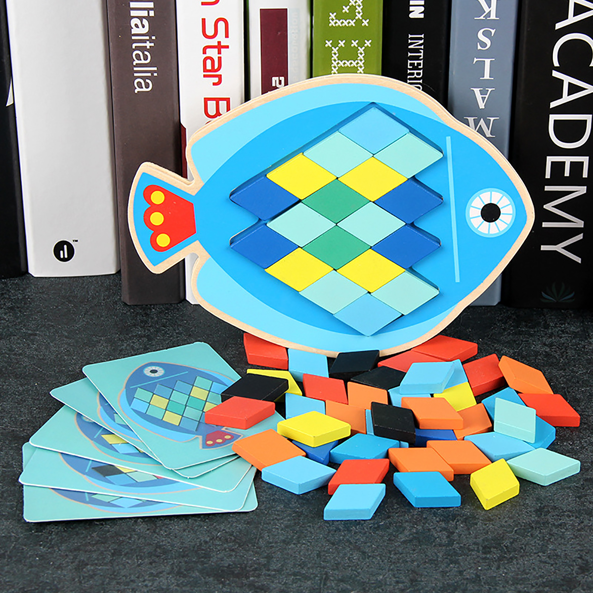 Wood DIY Assembly Jigsaw Puzzle Toy Colors Shapes Cartoon Fish Owl Matching Cards Toy for Children Learning - Photo: 6