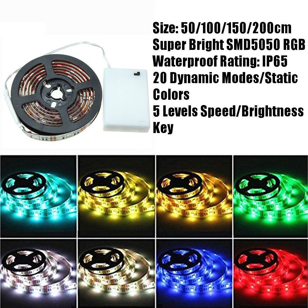 100CM RGB 5050SMD LED Strip Light Battery Operated Waterproof Color Change 3Mode 