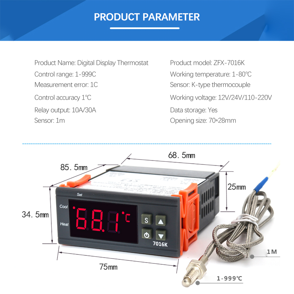 XH-W1315-30~999 K Type Thermocouple Digital Temperature Controller LCD Board 