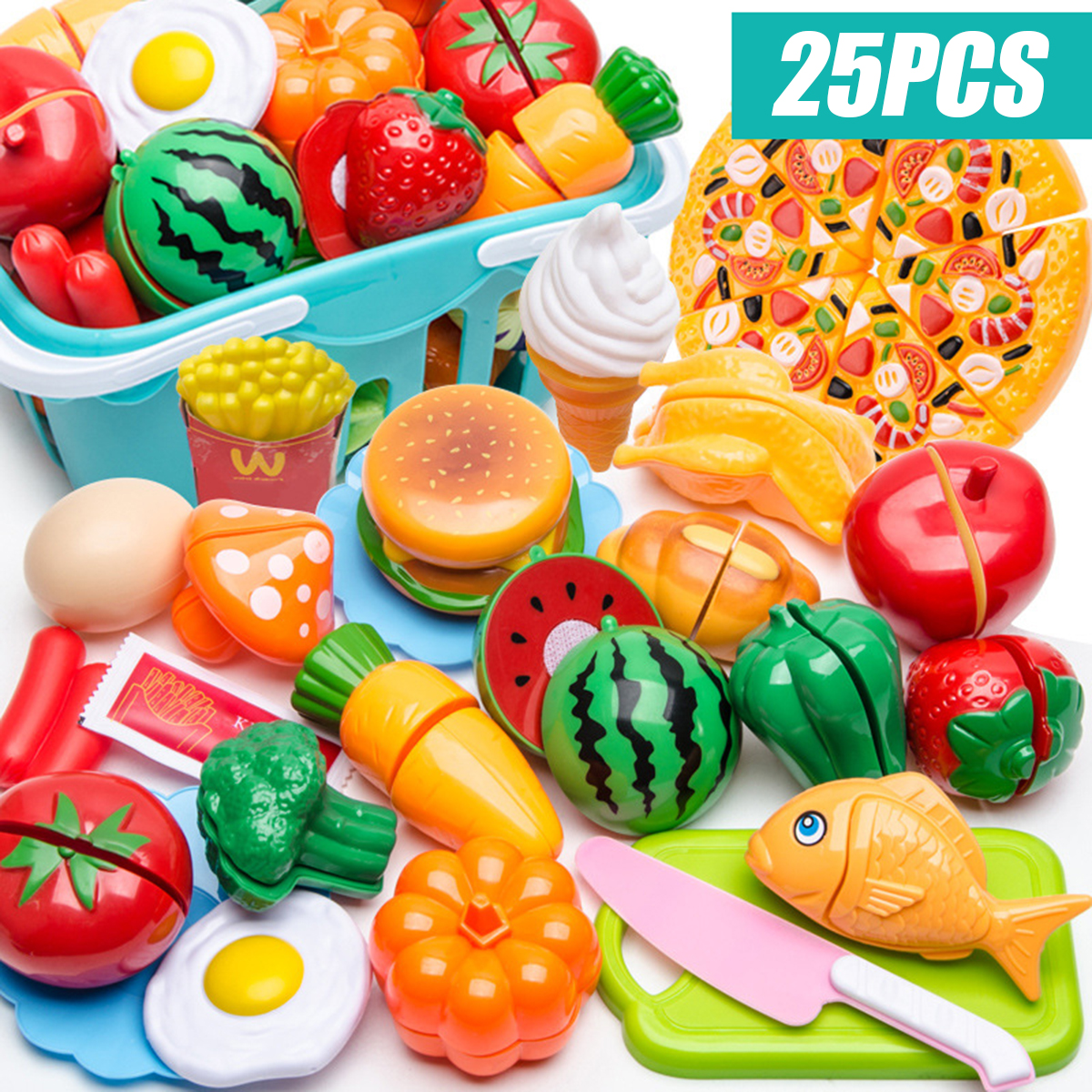 23Pcs/Set Food Pretend Role Play Toys Kitchen Cutting Fruit Vegetable Kids Gift 