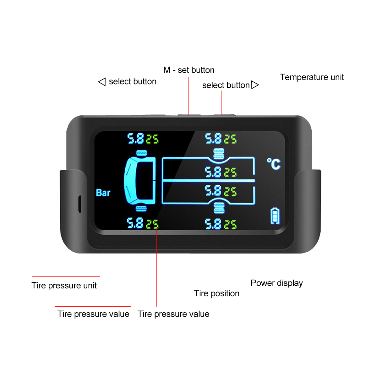 Solar Power Digital Wireless TPMS Tire Pressure Monitor System 6 Sensors For Van