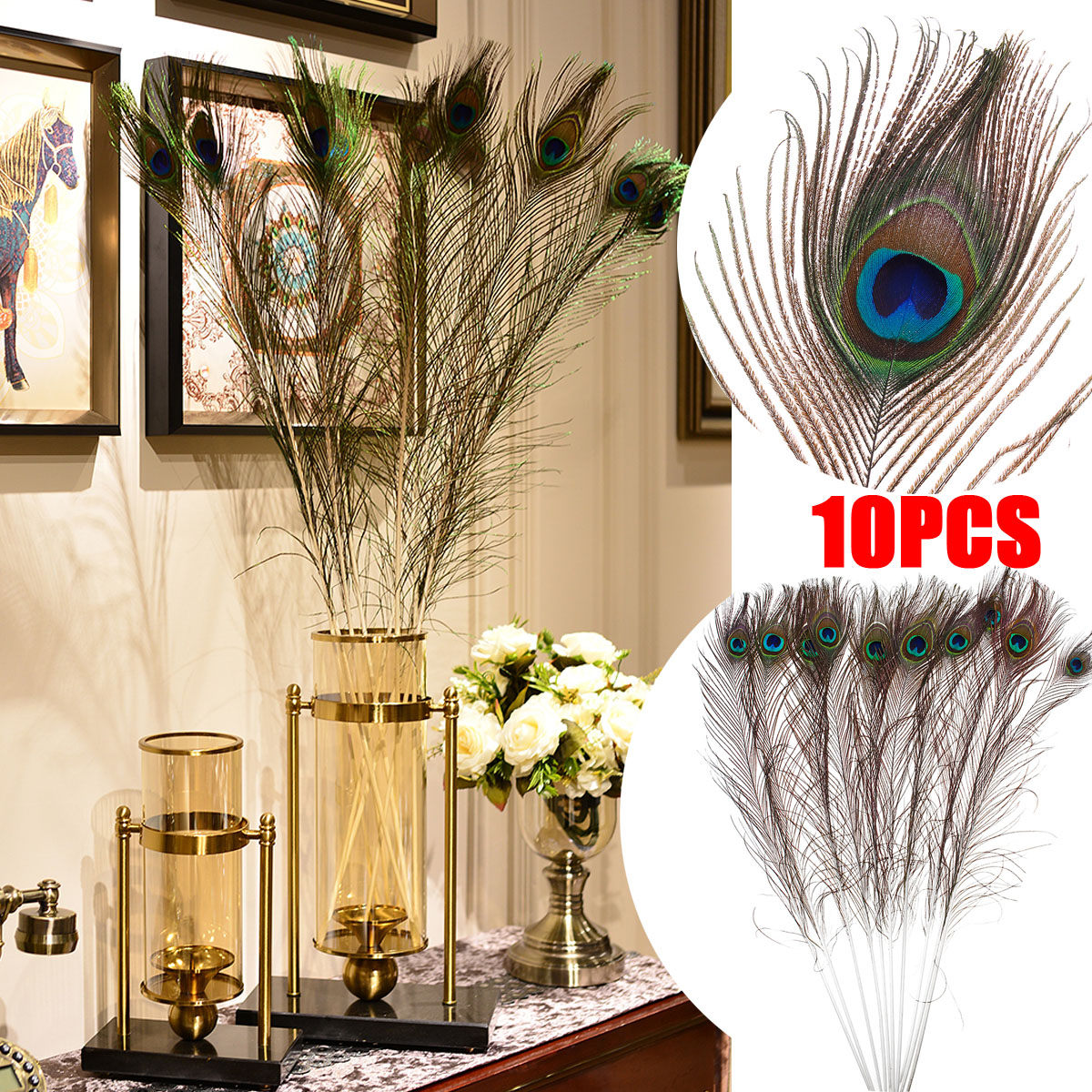 10Pcs/set Natural Peacock Tail Feathers Wedding Festival Party Home Decoration 