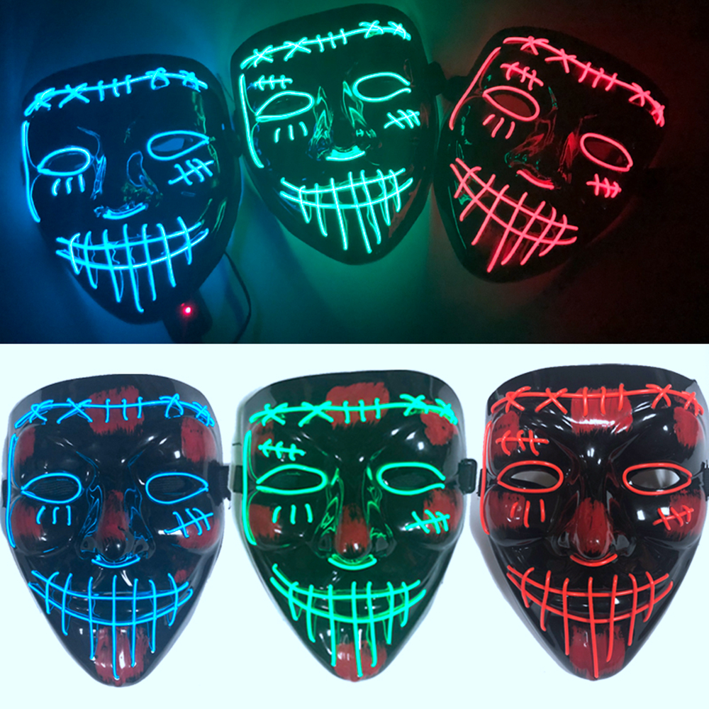LED Light Up Glow Skull Skeleton Mask Costume Cosplay Clubbing Rave Halloween 