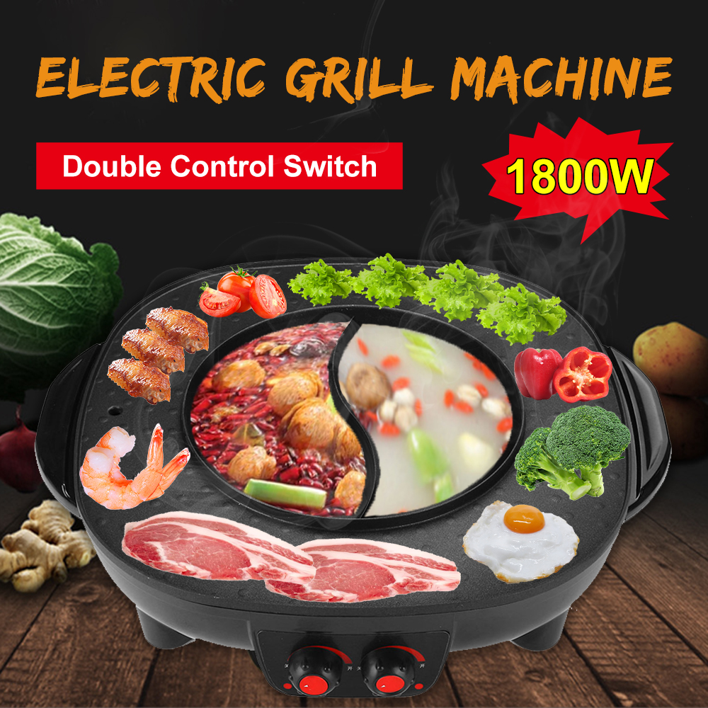 AU Electric 2 in 1 Hotpot BBQ Oven Smokeless Barbecue Pan Grill Machine Korean 
