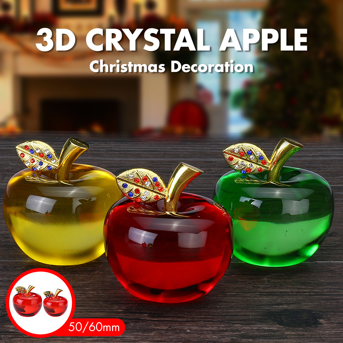 50/60 mm 3D Glaze Crystal Glass Apple Ornament Paperweight Home Wedding Decor